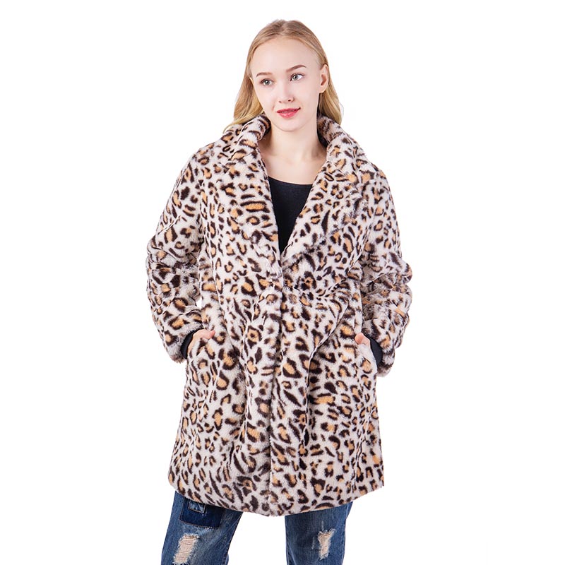 Faux Fur Leopard Open Overcoat Puffer Jacket MXDSS583