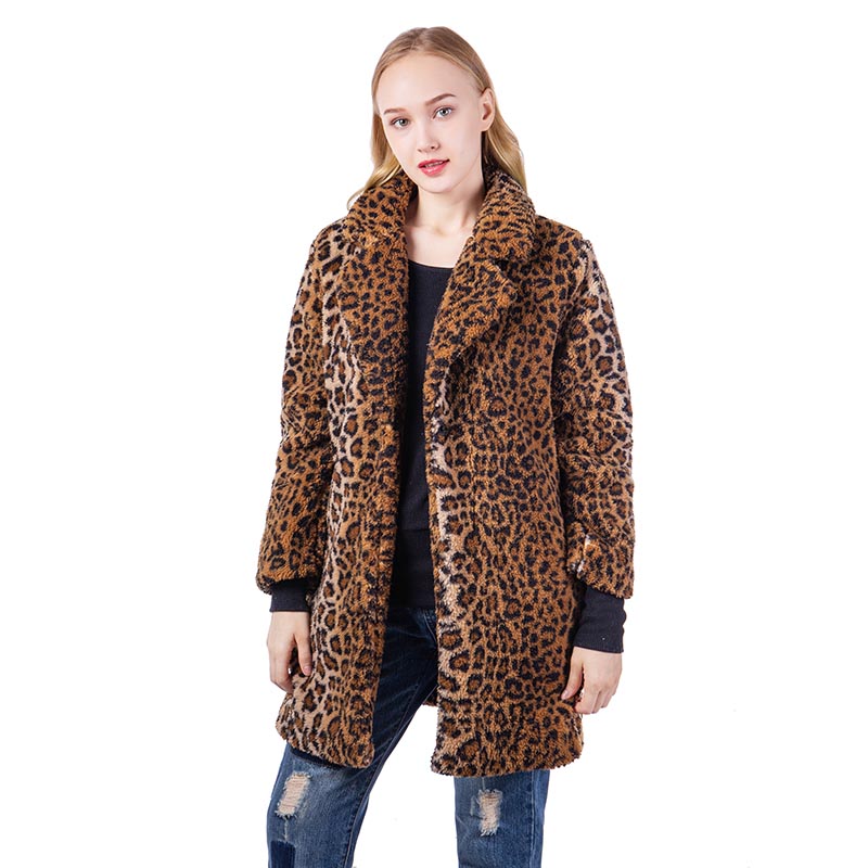 Women's Vintage Leopard Print Sherpa Coat-MXDSS590