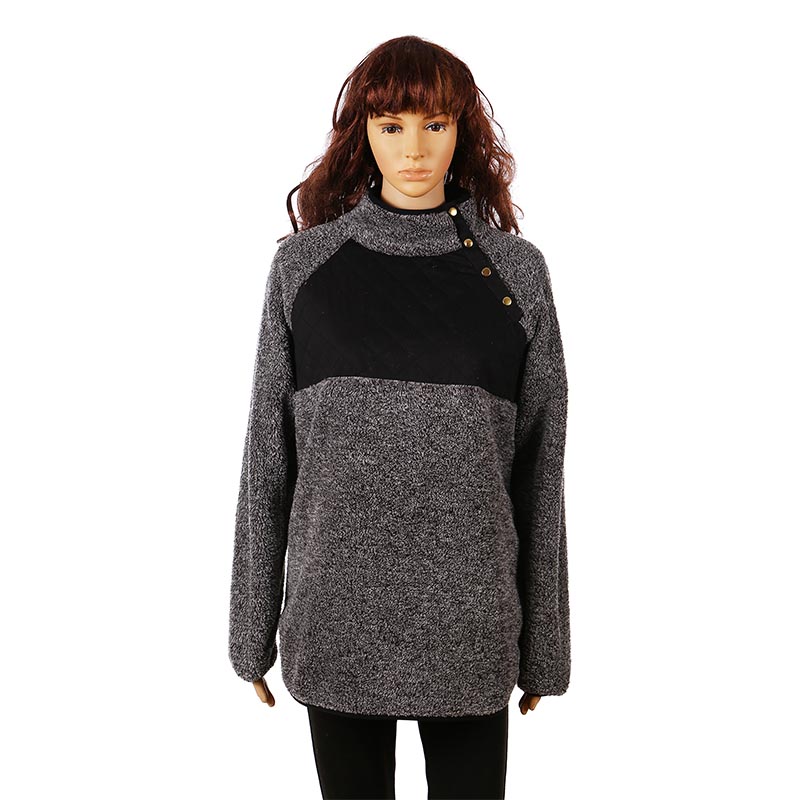 Double Face Quilted Button Collar Sherpa Fleece Pullover-MXDSS290
