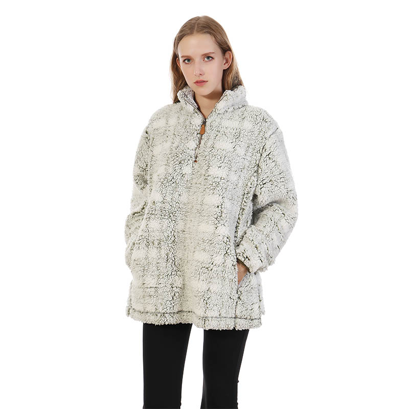 MXDSS324 FROSTY TIPPED BIG PLAID PILE PULLOVER