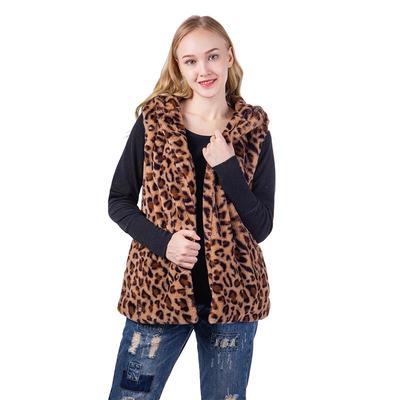 Faux Rabbit Fur Leopard Vest Hoodie MXDSS578