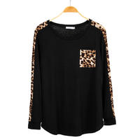 Women Tops Fall Long Sleeves Raglan Casual Leopard Print Shirts MXDSS720