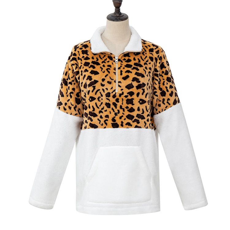 YiWu Wholesale Women Casual Leopard Color Block Sherpa Fleece Pullover MXDSS729