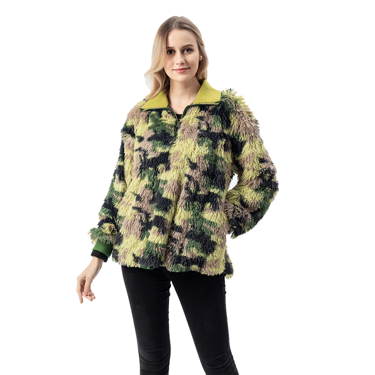 New Arrival Women Camouflage Shaggy Faux Fur Jacket MXDSS751