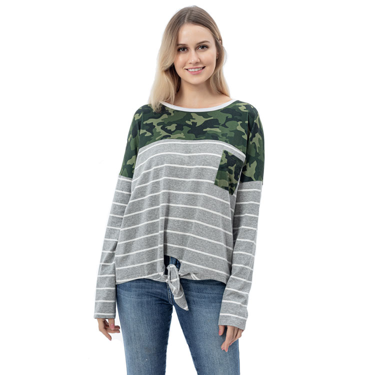 Women Casual Camouflage Long Sleeves Stripe Shirt MXDSS762