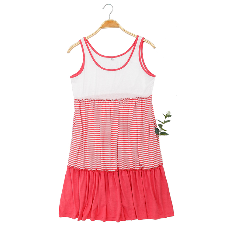Max Casual Summer Sleeveless Blouse Color-block Dress MXDSS691