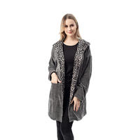 High Quality Women Charcoal Leopard Chenille Hoodie Cardigan MXDSS748
