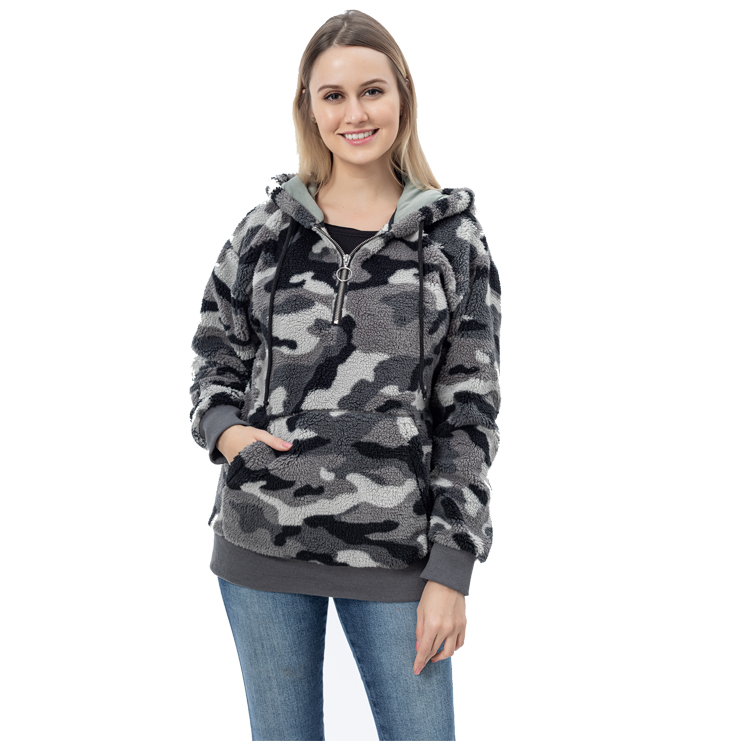 Fashion Women Camouflage pullover Sherpa Fleece Hoodie MXDSS773