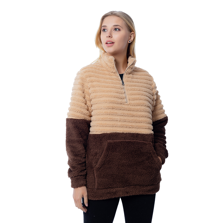 Warmly Quarter Zipper Color Block Sherpa Fleece Pullover MXDSS810