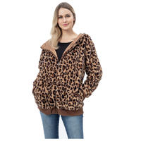Hot Sales Women Leopard Faux Rabbit Fur Jacket With Hoodie MXDSS758