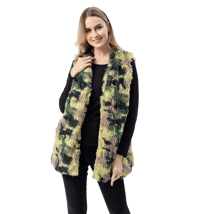 New Arrival Faux Fur Camouflage Shaggy Women Vest MXDSS752