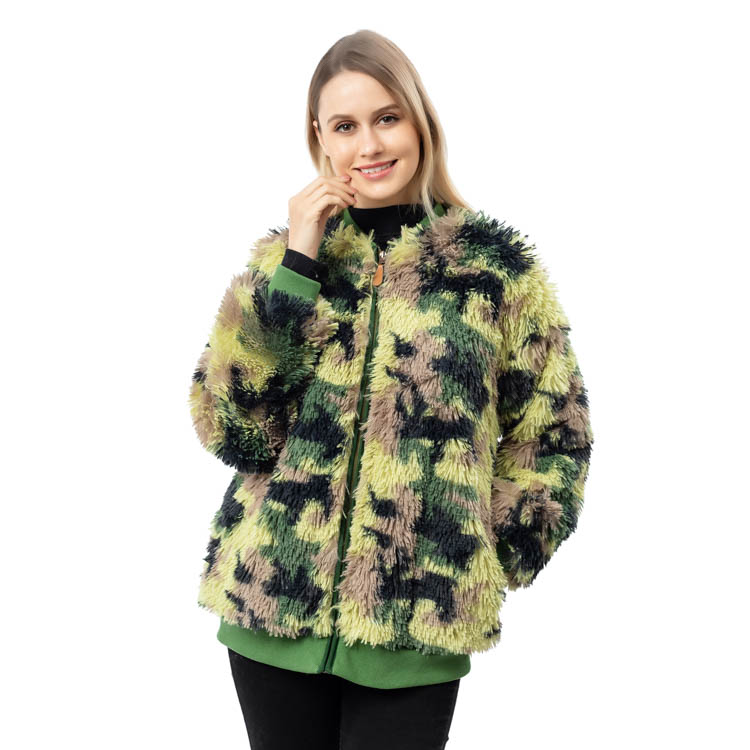Yiwu Factory New Arrival Cozy Faux Fur Camouflage Women Jacket MXDSS788