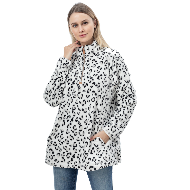 Hot Sales Women Casual Leopard Coral Fleece Pullover MXDSS759