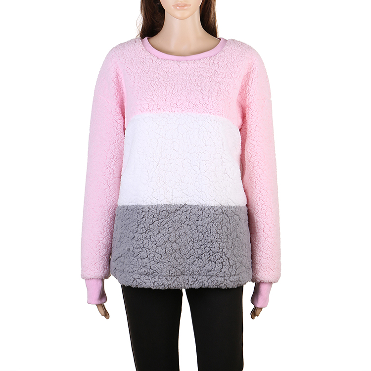 Hot Selling Women Sherpa Fleece Color Block Pullover MXDSS520