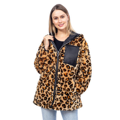 New Design Faux Fur Leopard Jacket With Hoodie MXDSS834