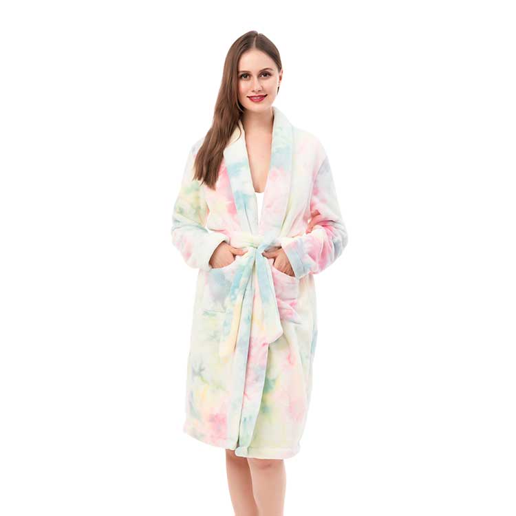 Hot Selling Tie Dye Fleece Super Cozy Sleepwear Ladie's  Robe MXDSS951
