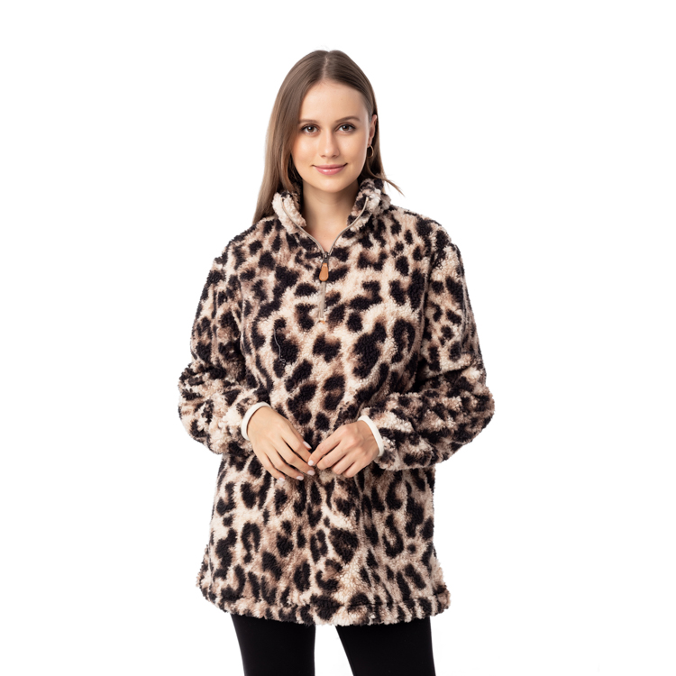 Hot Selling 1/4 Zipper Leopard Sherpa Fleece Pullover MXDSS957
