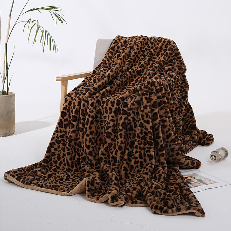 Hot Selling Leopard Faux Fur Fleece Cozy Blankets MXDFB001