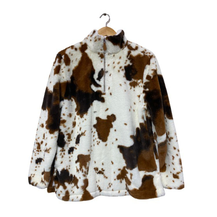 RTS 2020 Women's Crazy Cow Print Faux Fur Fleece Pullover MXDSS108