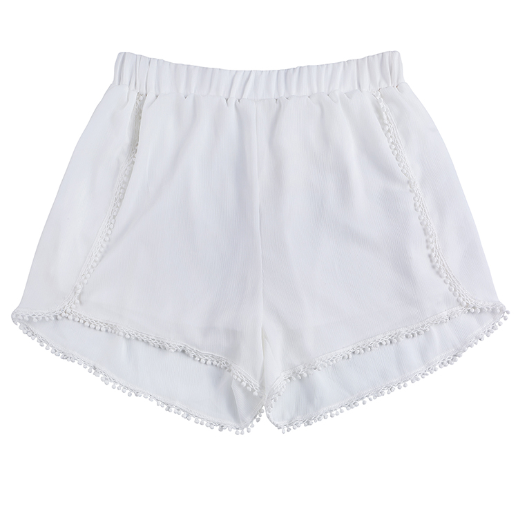 MXDSS690 FACTORY Wholesale Lightweight Fabric Women Shorts With Little Pom Pom