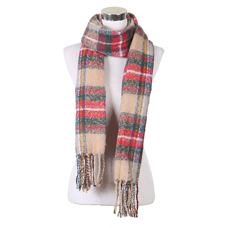 MXDSS565 Winter Vintage Long Plaid Scarf With Tassels