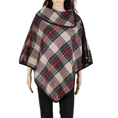 Fashionable Buffalo Check Plaid Poncho With Cocount Buttons-MXDSS429