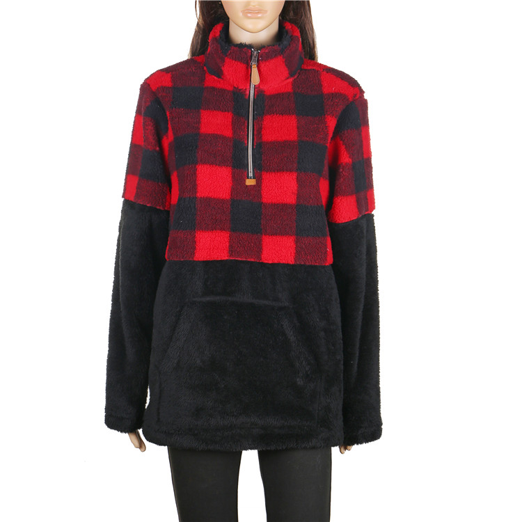 Yiwu Factory Wholesale Color Block Women Sherpa Fleece Pullover MXDSS640