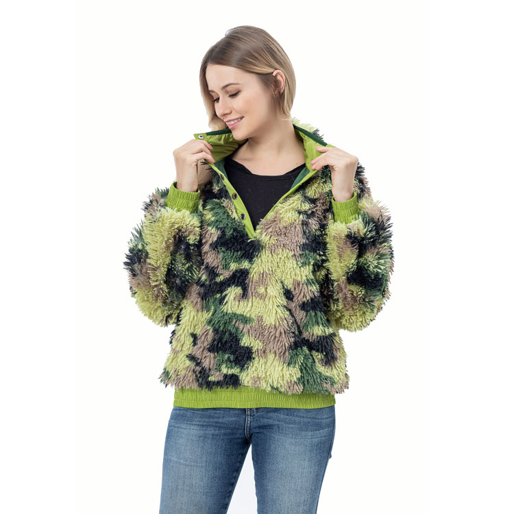 Yiwu Wholesale Fashion Shaggy Faux Fur Women Snap Pullover MXDSS761