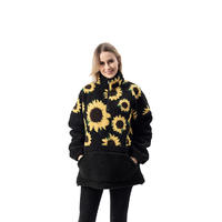 Wholesales Oversized Half Zipper Stitched Skull Sunflower Sherpa Fleece Pullover MXDSS746